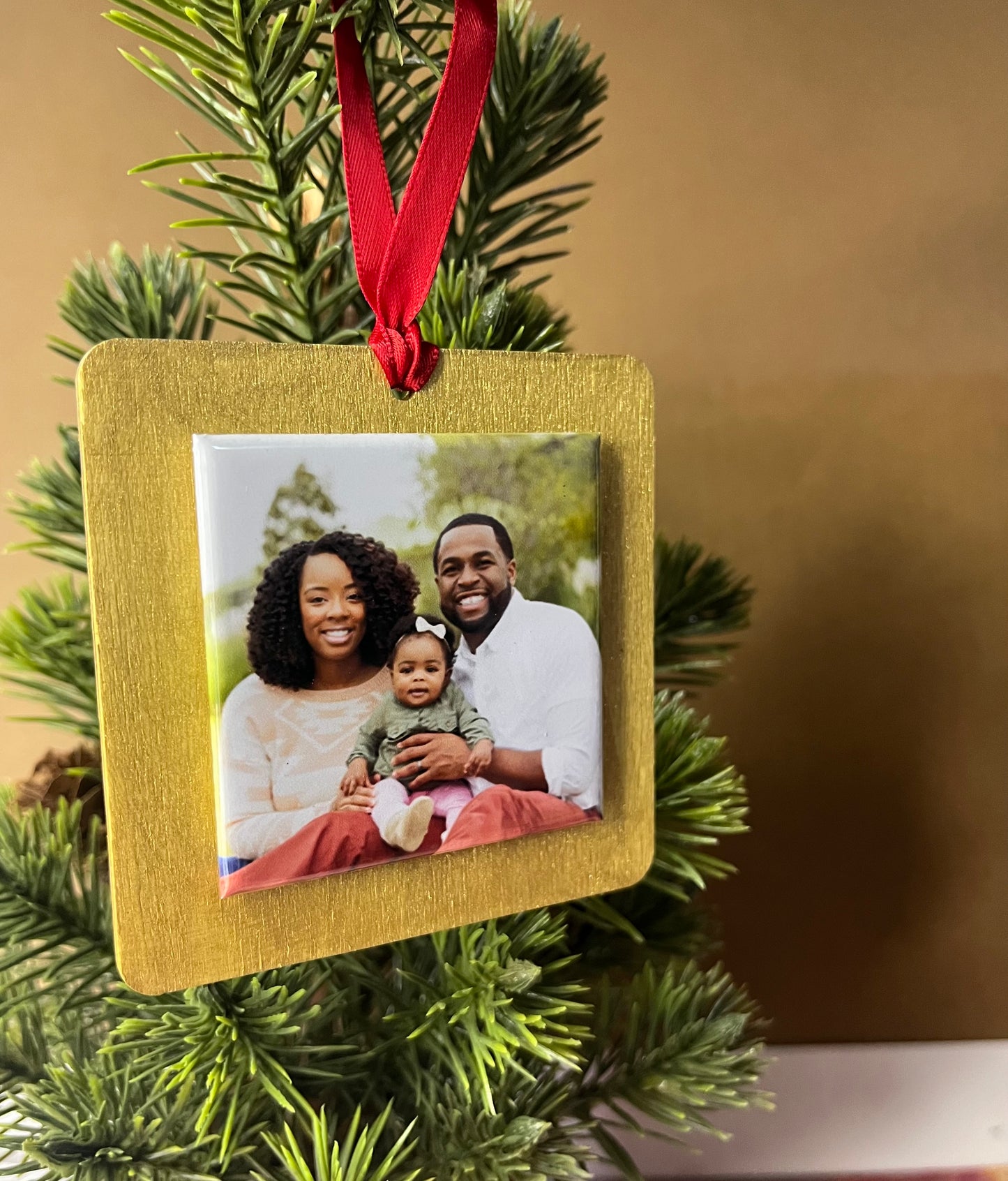 Custom photo ornament. Wooden back