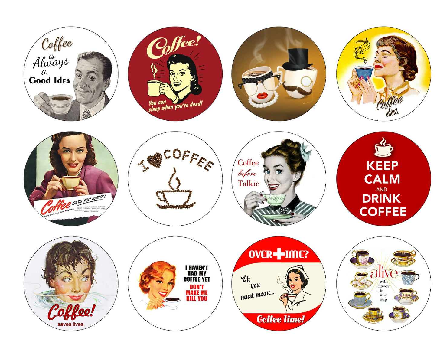 Coffee lover buttons, choose your favorite(s). 1.75"